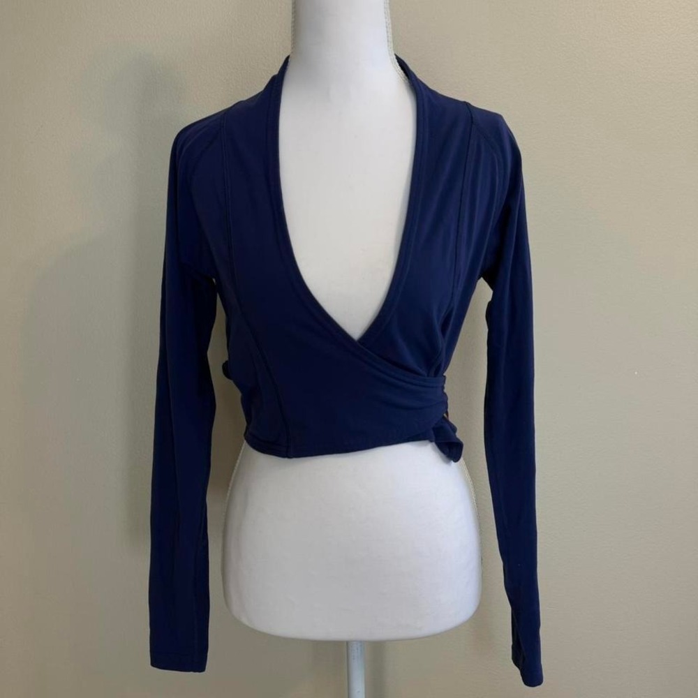 Blue Wrap Top Women's Sz XS Balletcore Pilates Athleisure Clean Girl Dance